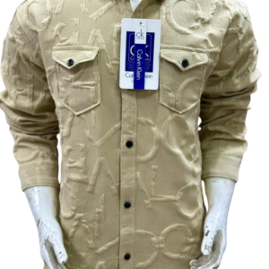 Boys Beige Textured Casual Button Shirt