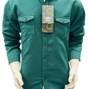 Boys Dark Green Textured Casual Shirt