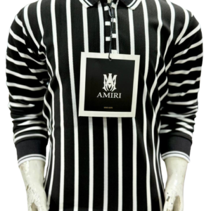 Boys Premium Striped Zip Polo Shirt – Black & White