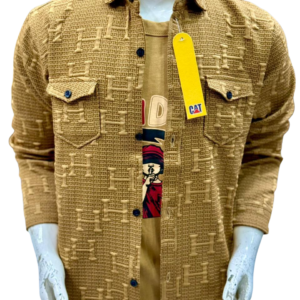 Boys Premium Beige Textured Button-Front Shirt