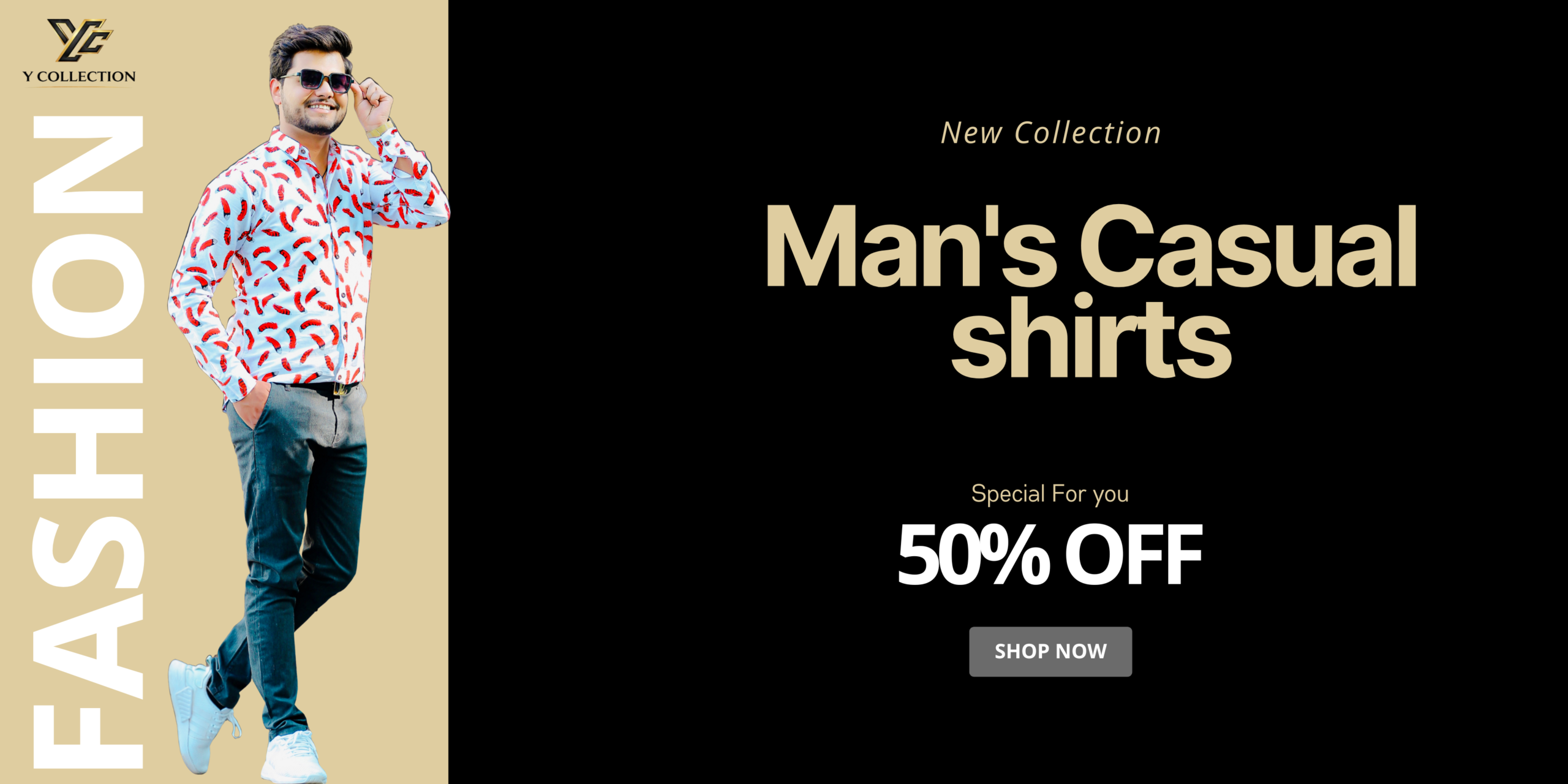 Creamy Black Clean Men's Fashion Landscape Banner