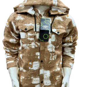 Boys Brown Hooded Abstract Printed Shirt